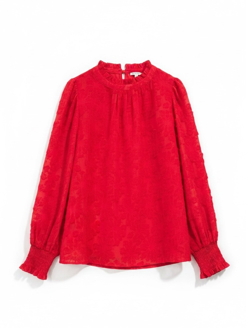 Jodifl Textured Long Puff Sleeve Ruffle Neck Pullover Top Size Large